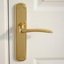 Manilla modelo '6601' con placa ovalada de zamak en acabado dorado brillo para puertas