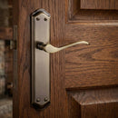 Manilla modelo '881' rústica acabado cuero de aluminio con placa curva para puertas