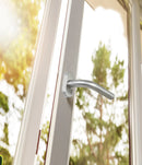 Manilla con roseta estrecha inox para puertas metálicas y de pvc