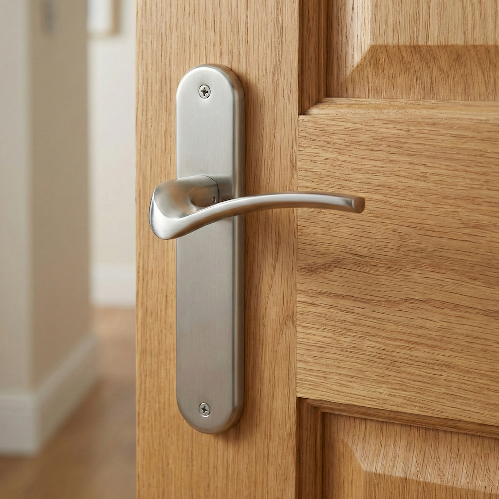 Manilla modelo '930' de zamak con placa ovalada acabado níquel satinado para puertas