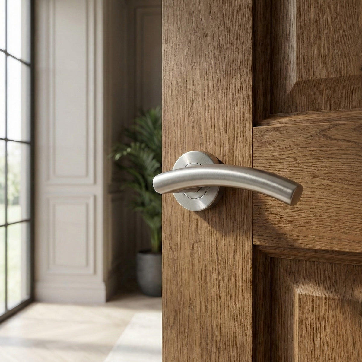Manilla curva Nix tubular de acero inoxidable con Roseta Redonda para puertas