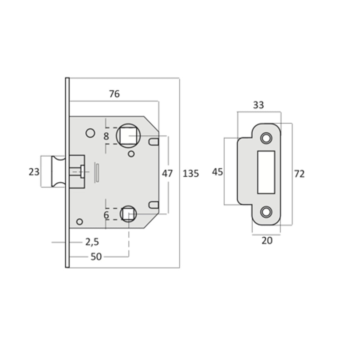 Picaporte unificado silencioso Reversible con entrada a 47mm (HD)