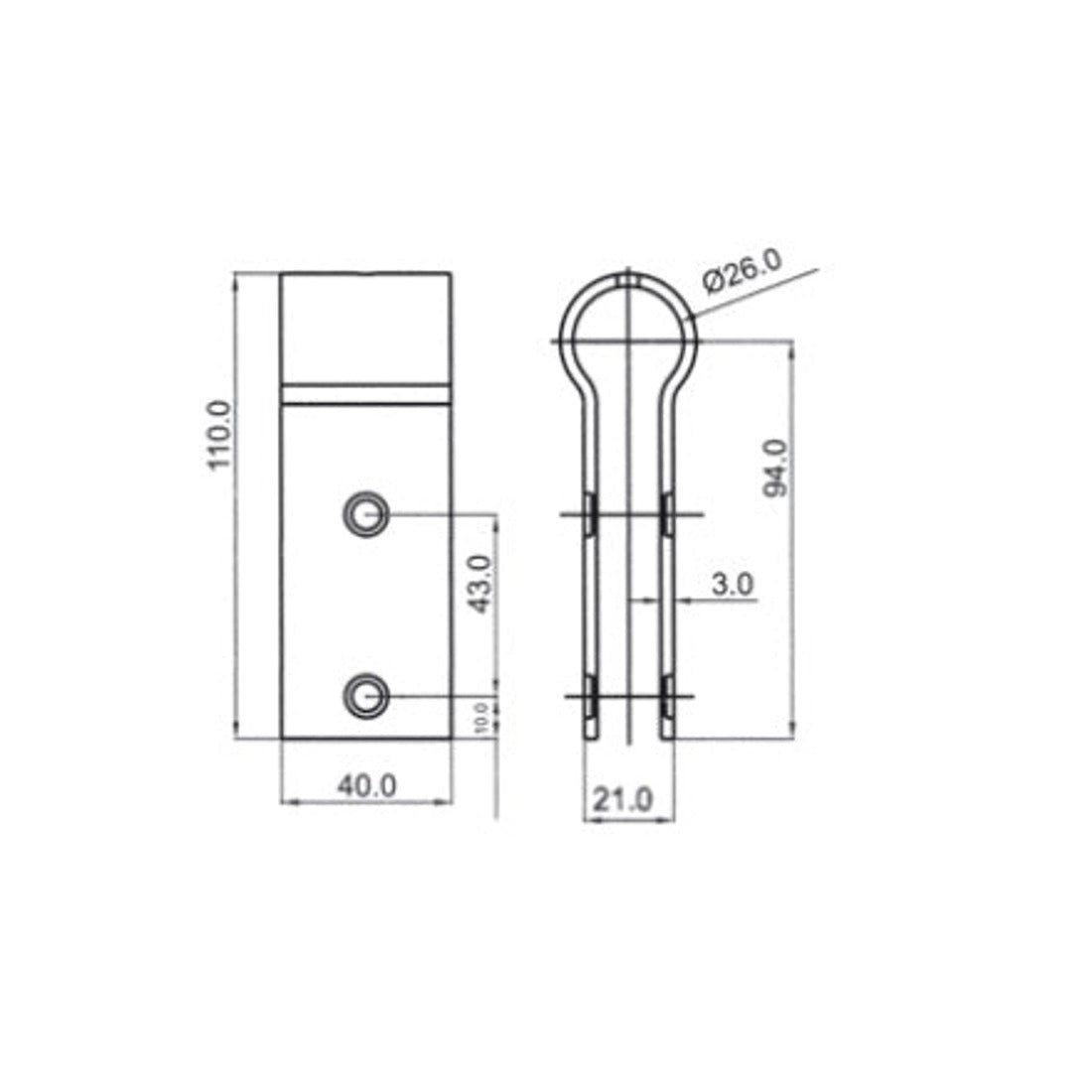 Pinza plana de sujeción para tubo de 25mm (HD)