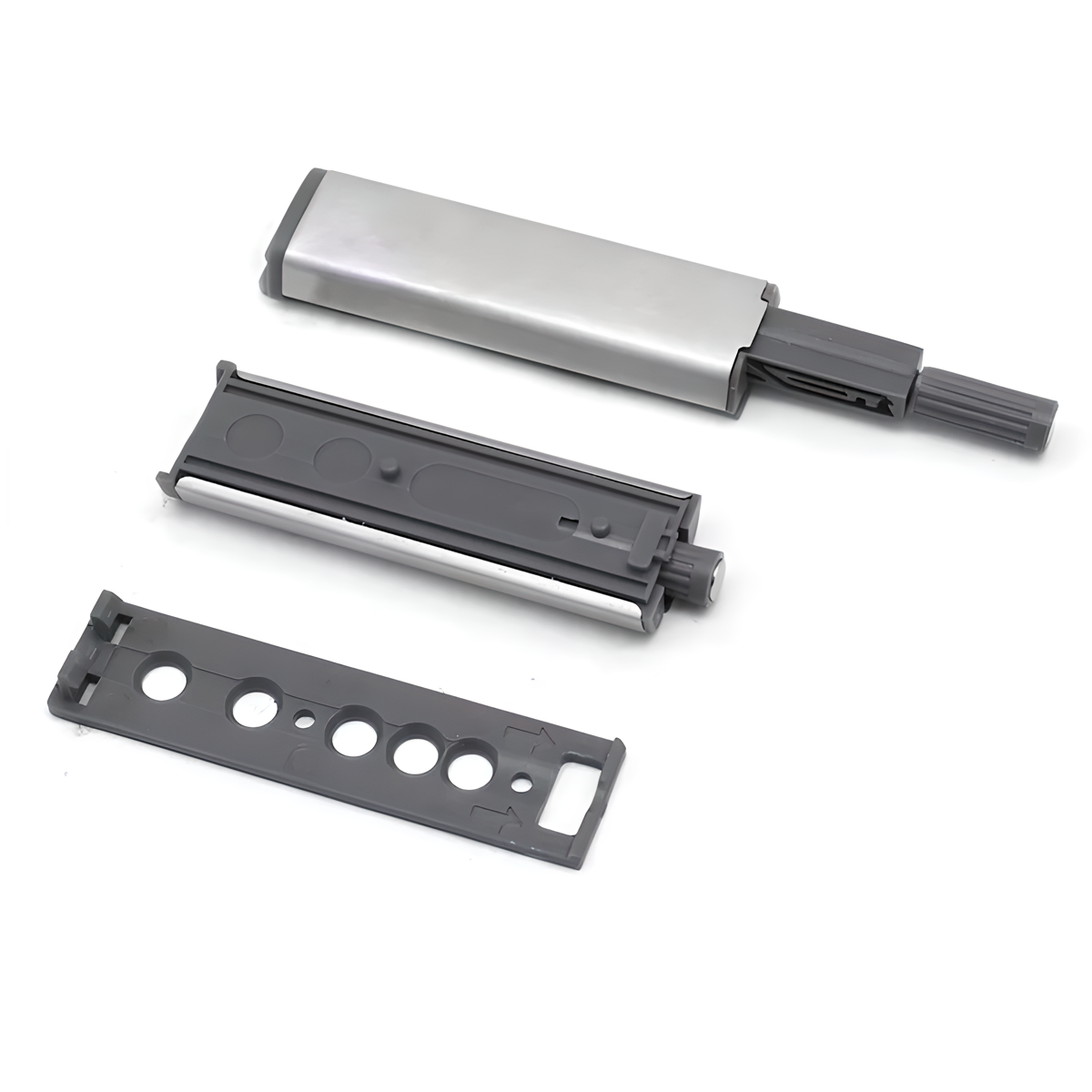 Expulsor Push gris con la punta de plástico de 80mm para atornillar en armarios