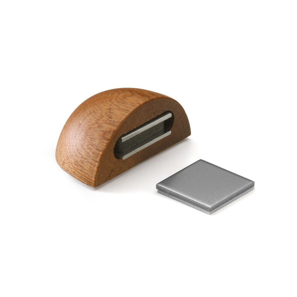 Adhesive door stopper in dark varnished beech wood with magnet