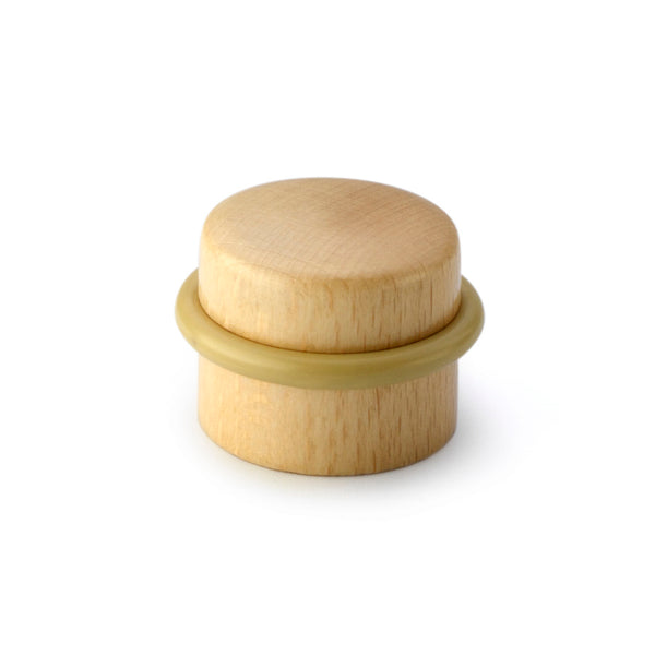 Classic adhesive beech wood door stop in clear varnish and clear damper