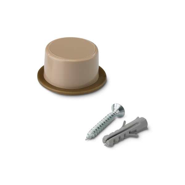 Beige plastic door stopper and flexible damper with screw included