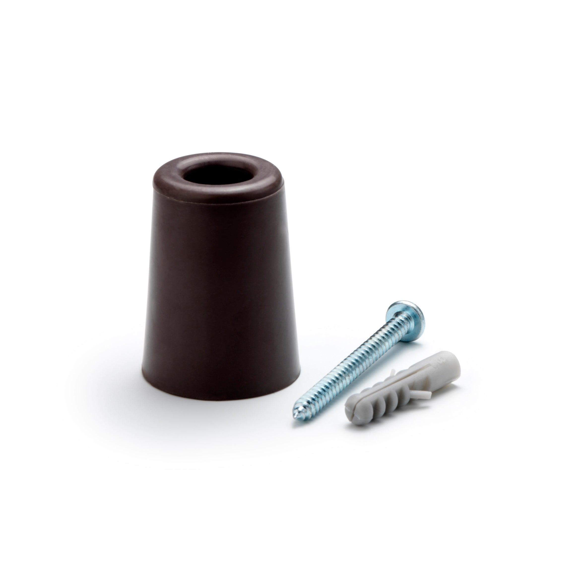 High rubber stopper in brown finish for screwing doors