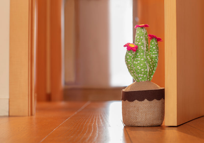 Retenedor con forma de cactus decorativo textil para puertas relleno de arena y algodón