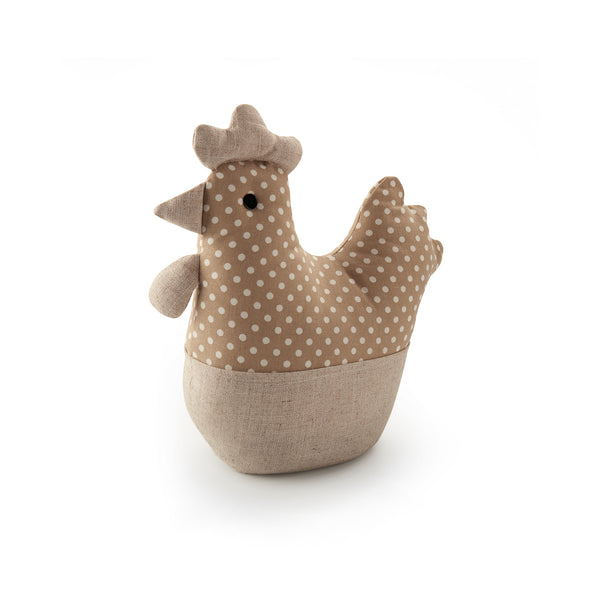 Decorative textile chicken-shaped retainer for doors filled with sand and cotton