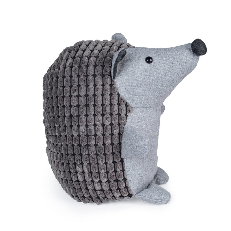 Gray hedgehog-shaped textile door retainer stopper