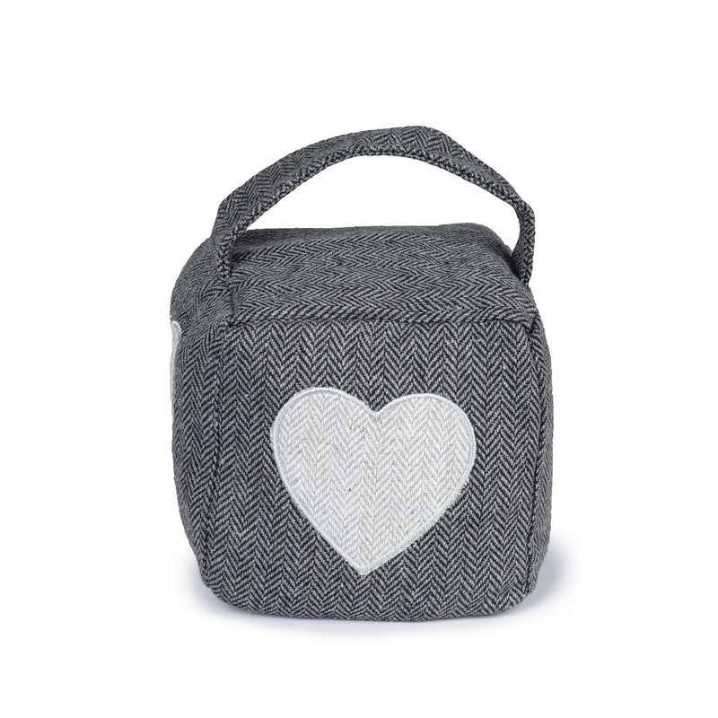 Gray cube-shaped textile door retainer stopper with heart