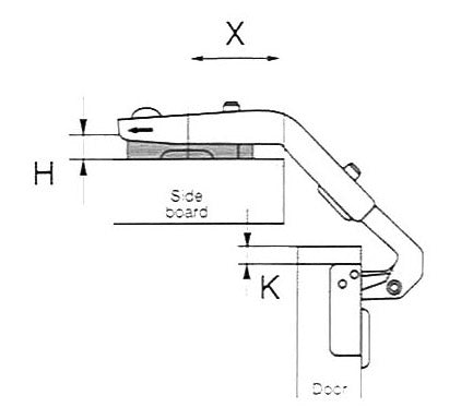 Dobradiça curva de 35mm com copo com acabamento em couro abertura 135º com base clip