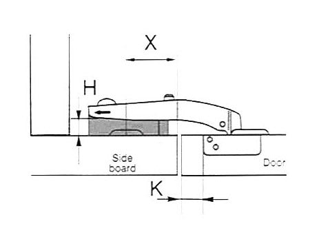 Straight corner hinge with 35mm clip base cup with 90º opening 