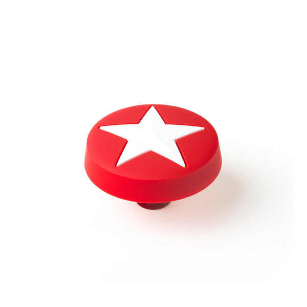 Pomo redondo infantil de plástico y zamak rojo con forma de estrella para armarios