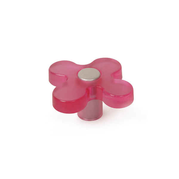Pomo infantil de plástico de color rosa con forma de flor para muebles 