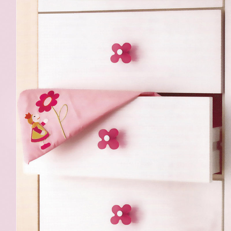 Pomo infantil de plástico de color rosa con forma de flor para muebles 