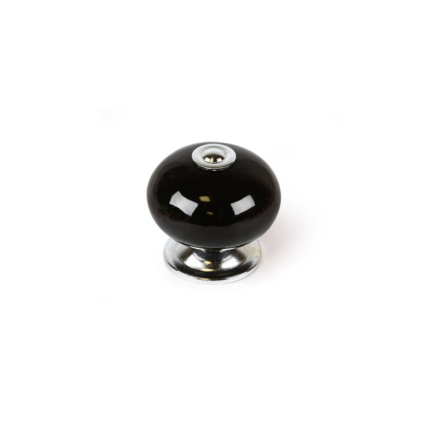 40mm diameter black finished steel and porcelain spherical knob for furniture