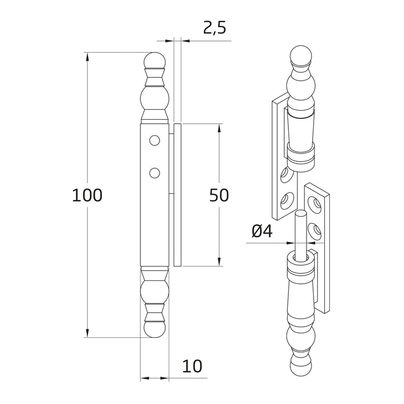 Bisagra desmontable con remate de zamak en acabado cuero de 100x10 para armarios