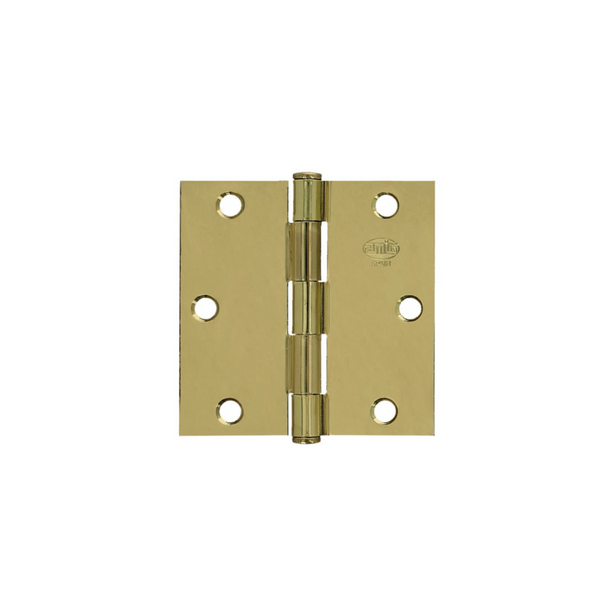 Square steel hinge without finish in varnished brass finish, 2.5x2.5"