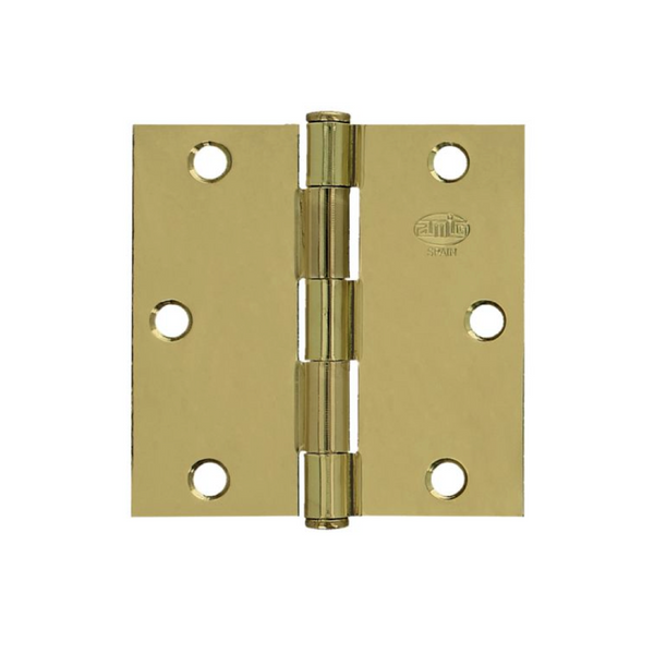 Square steel hinge without finish in varnished brass finish, 3.5x3.5" 