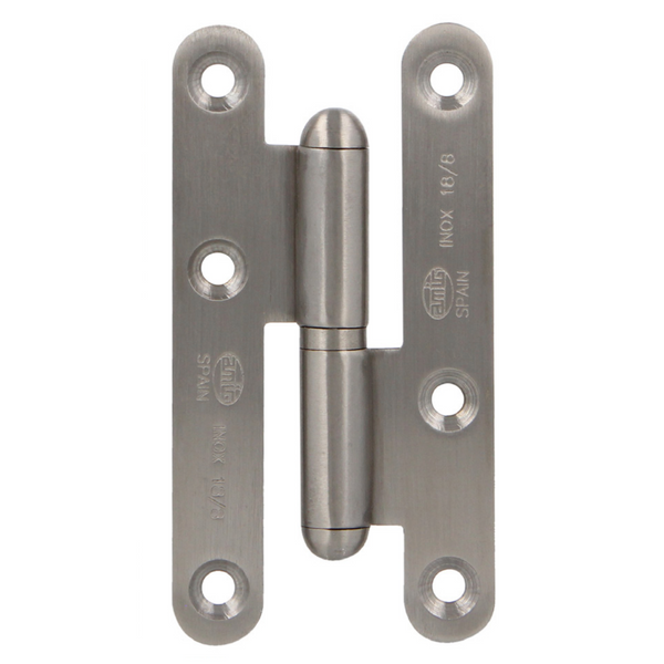 Pernio de puerta de canto redondo de acero inoxidable sin remate de 95 x 52 mm