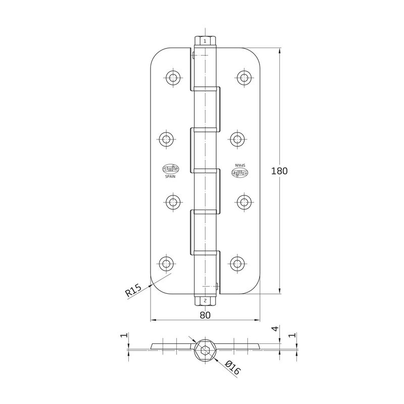 Adjustable spring hinge with single action round edge in chrome with automatic closing 