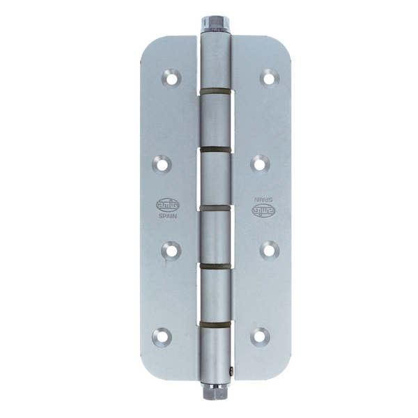 Adjustable spring hinge with single action round edge in chrome with automatic closing 