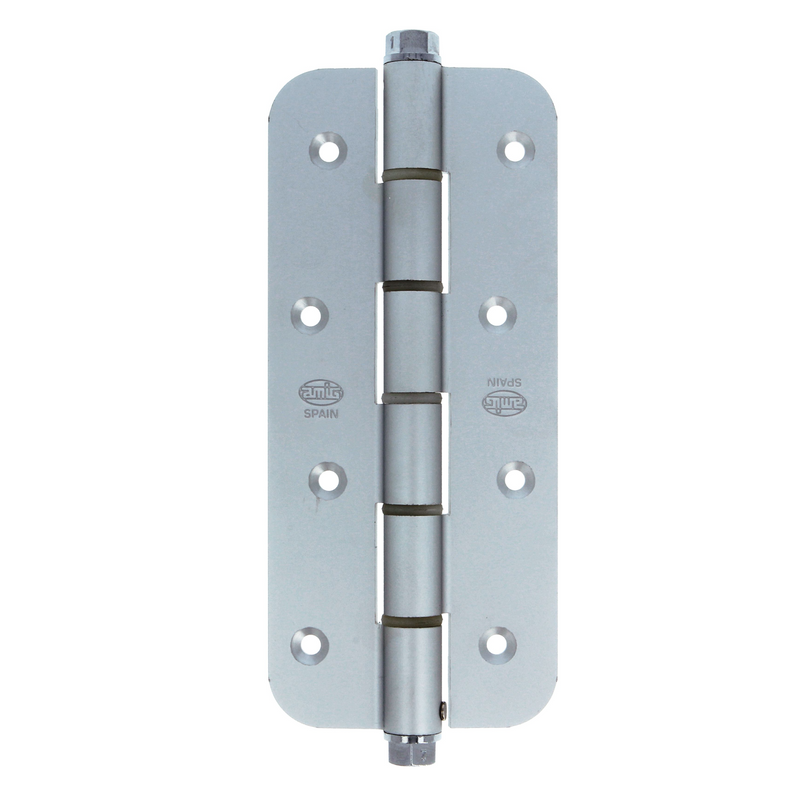 Adjustable spring hinge with single action round edge in chrome with automatic closing 