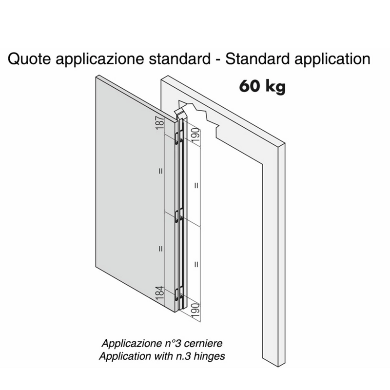 Concealed hinge K6300 satin chrome for doors with frames up to 60kg