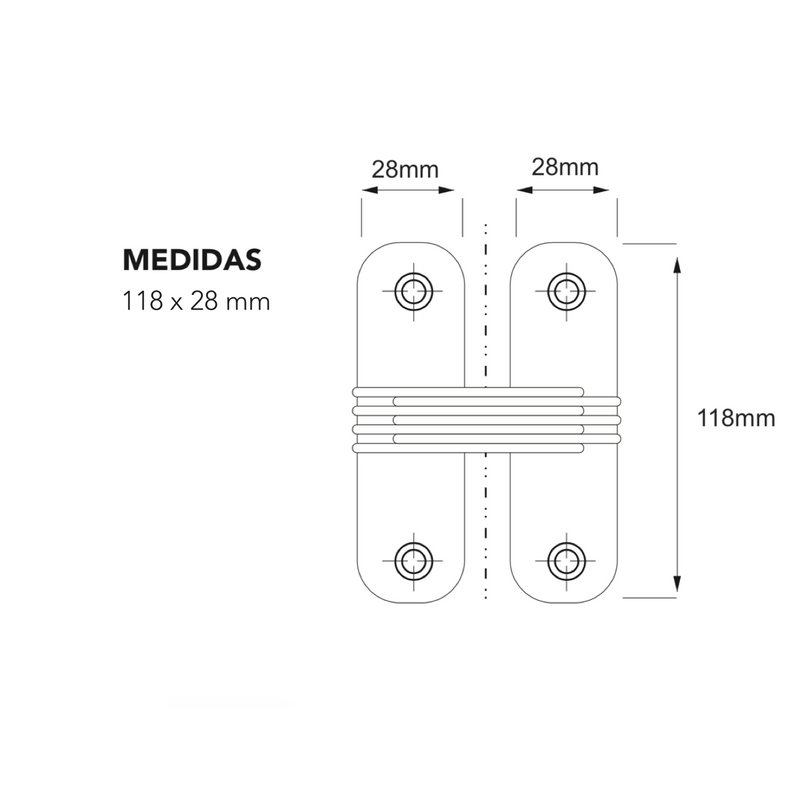 2 bisagras ocultas de acero inoxidable de 118x28mm de apertura 180º para muebles