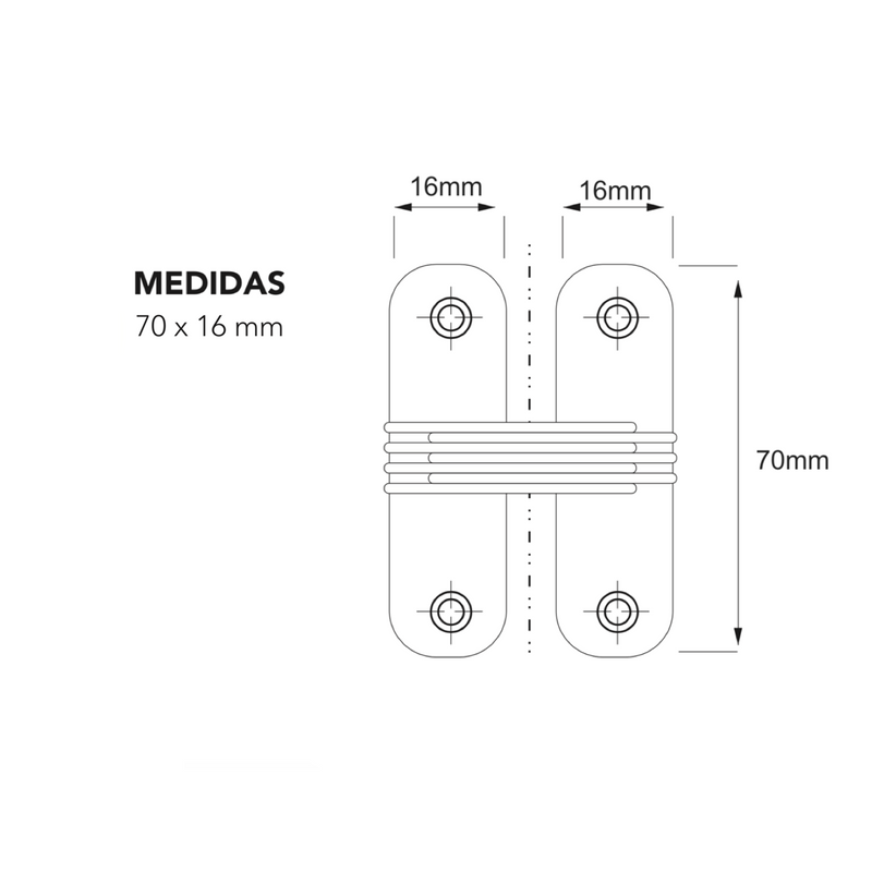 2 dobradiças ocultas em inox 70x16mm abertura 180º para móveis