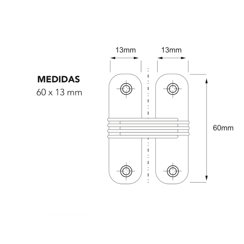 2 dobradiças ocultas em inox 60x13mm abertura 180º para móveis 