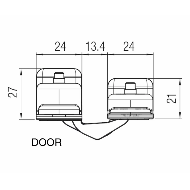 Bisagra oculta K1019 cromo satinado de zamak y POM C para puertas interiores enrasadas