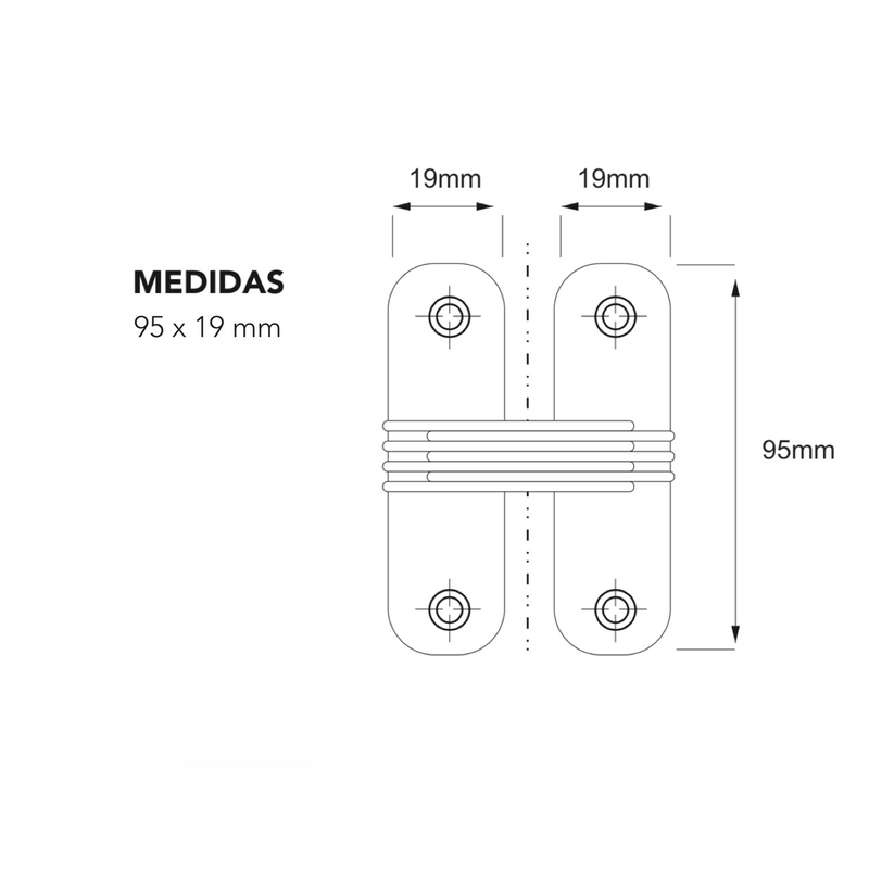 2 dobradiças ocultas em inox 95x19mm abertura 180º para móveis