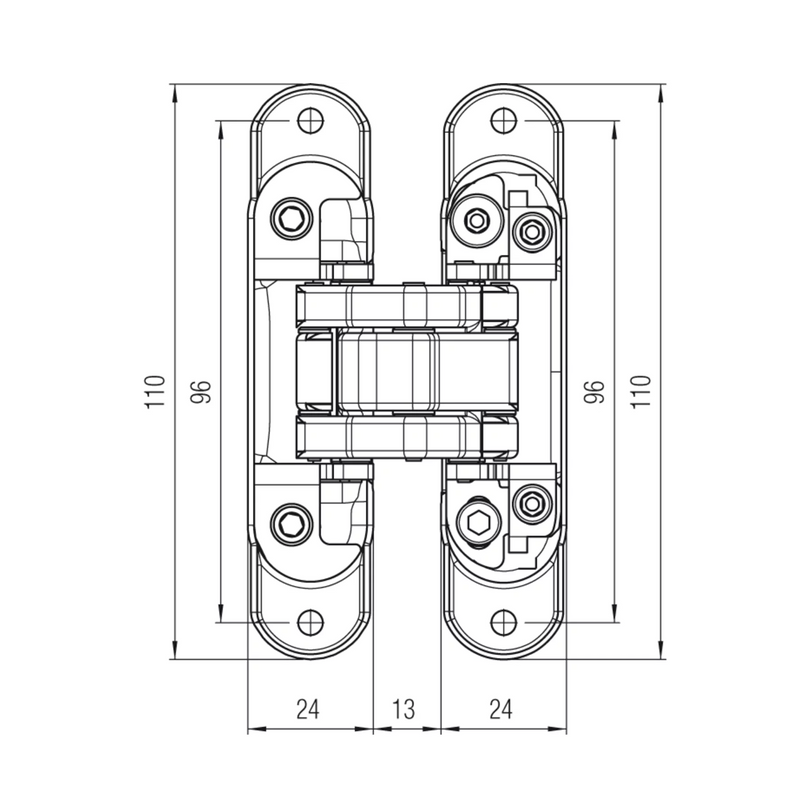 Atomika Slim K8060 concealed hinge in satin chrome for fire-resistant flush doors