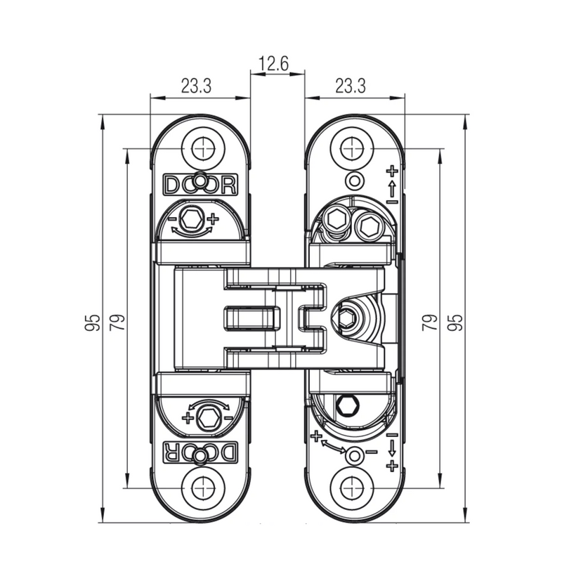 Concealed hinge K6200 black 23.3mm wide for flush interior doors