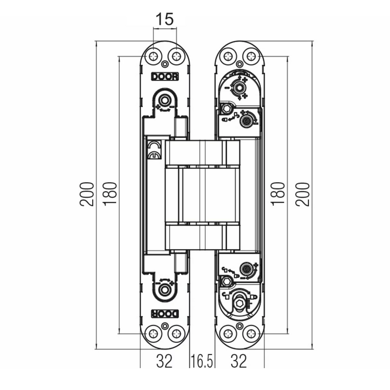 Dobradiça oculta K7120 em cromo acetinado para portas embutidas até 140kg