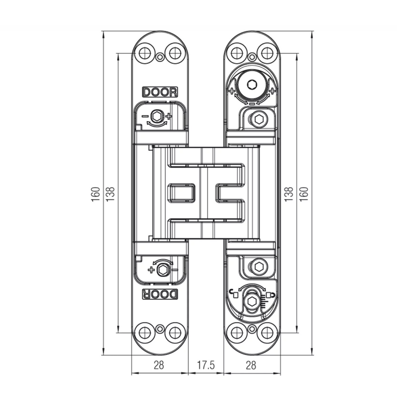 Invisible hinge K5080 satin chrome up to 80kg fire resistant