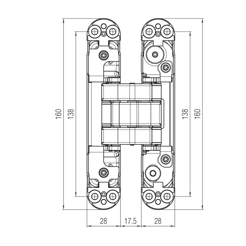 Concealed hinge K8080 in satin chrome for flush doors up to 100kg