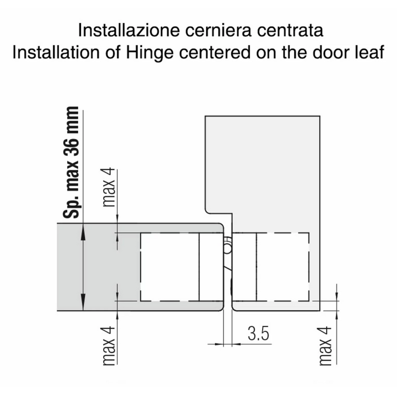 Bisagra invisible K5080 negra hasta 80kg de peso resistente al fuego