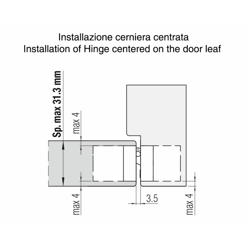 Concealed hinge K6200 gloss chrome 23.3mm wide for flush interior doors