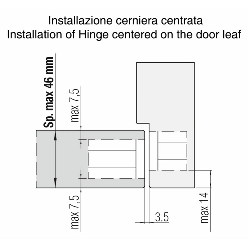 Concealed hinge K3000 satin chrome for doors with external hinges