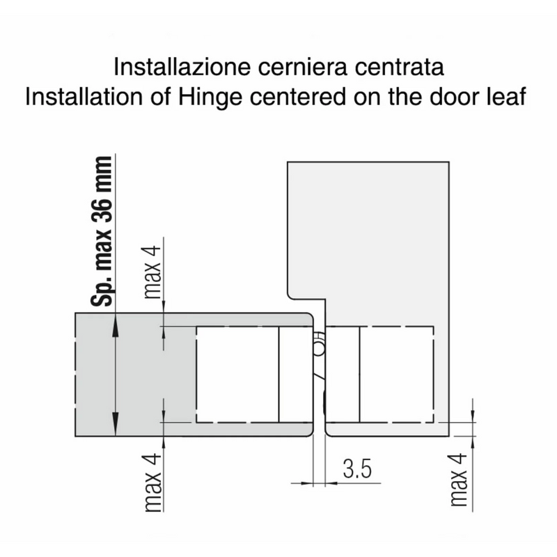 Bisagra oculta K8080 en cromo satinado para puertas rasantes de hasta 100kg