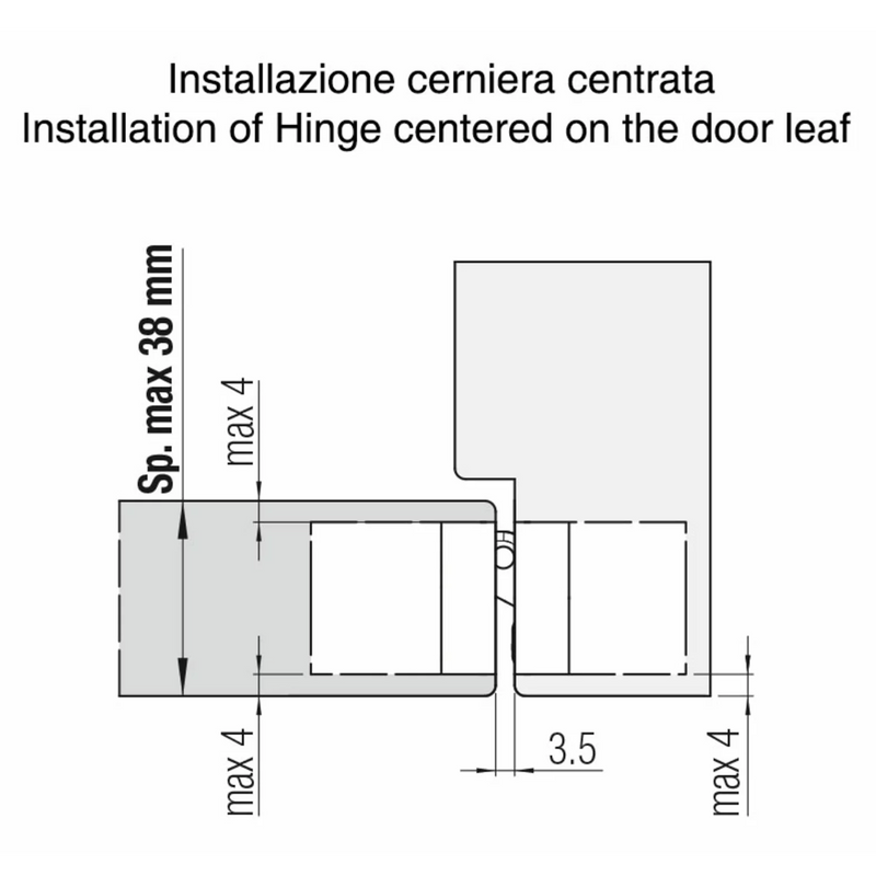 Concealed hinge K7080 satin chrome for flush doors up to 100kg