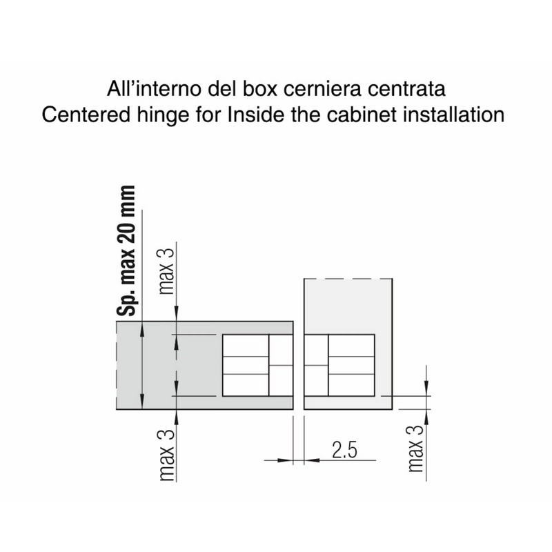 Kubikina K6100 hidden hinge in satin chrome finish for furniture and cabinets