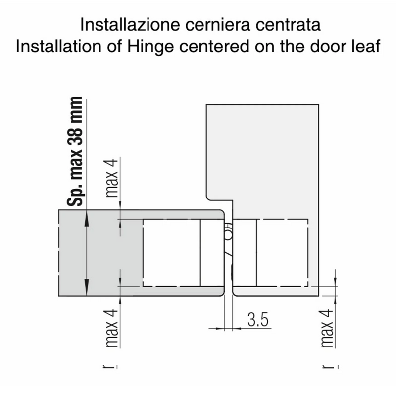 Dobradiça oculta K7120 em cromo acetinado para portas embutidas até 140kg