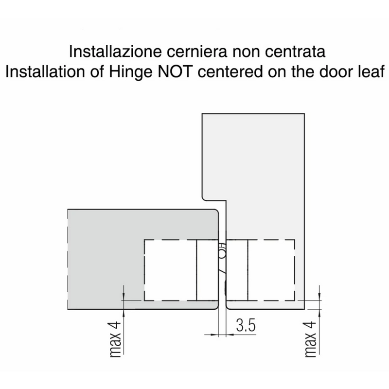 Bisagra oculta K6200 cromo brillo de 23,3mm de ancho para puertas interiores enrasadas