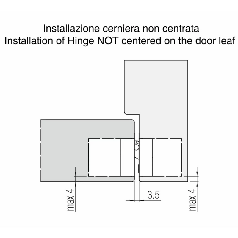 Bisagra oculta K7120 en cromo satinado para puertas rasantes de hasta 140kg