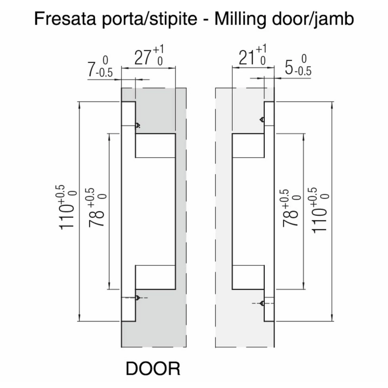 Bisagra oculta K1019 cromo satinado de zamak y POM C para puertas interiores enrasadas